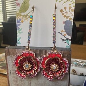 Betsy Johnson Elegant Red and Gold Floral Earrings